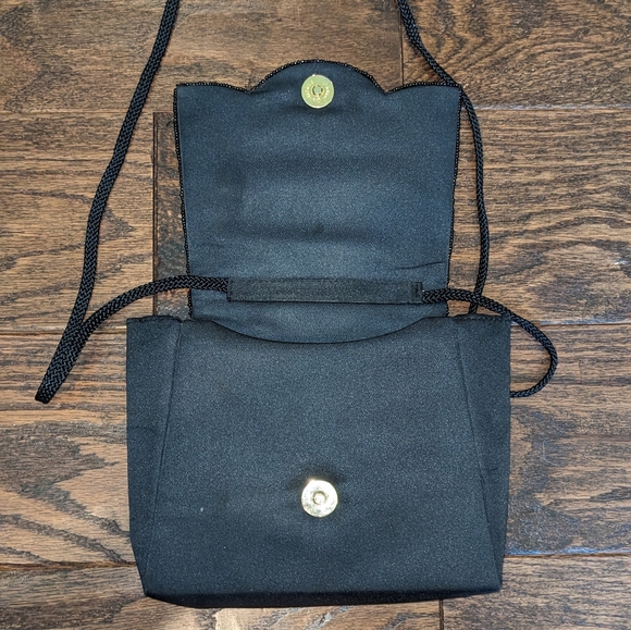 Vintage Evening Bag Mini Crossbody Sequin Black Satin - Picture 7 of 10